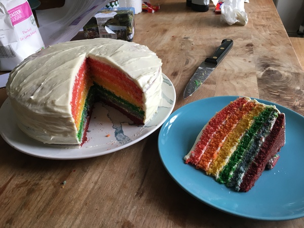 DD made a rainbow cake (not at all 'stealth' boast)
