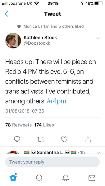 Radio 4 today, 5pm, the conflict between TRAs and feminists