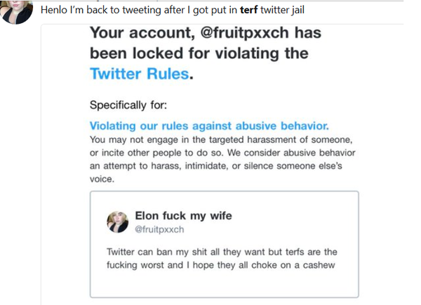 Collating evidence of threats against women, by TRAs.