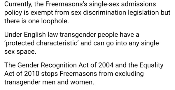 Surprise! The Masons now welcome Transwomen but not women