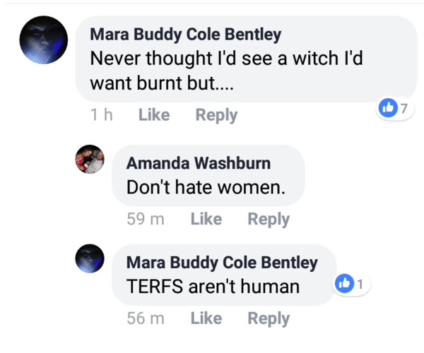 Collating evidence of threats against women, by TRAs.