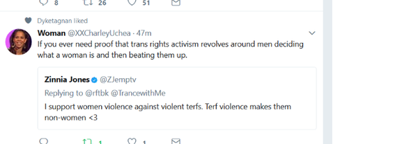 Collating evidence of threats against women, by TRAs.