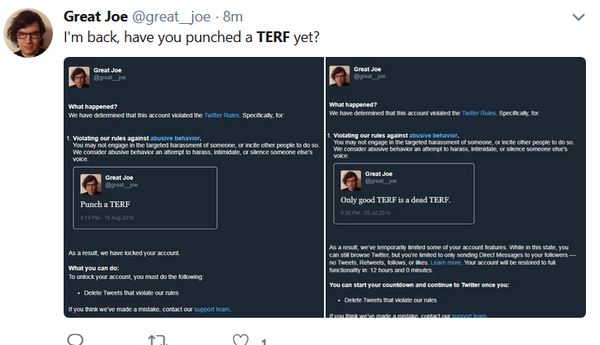 Collating evidence of threats against women, by TRAs.