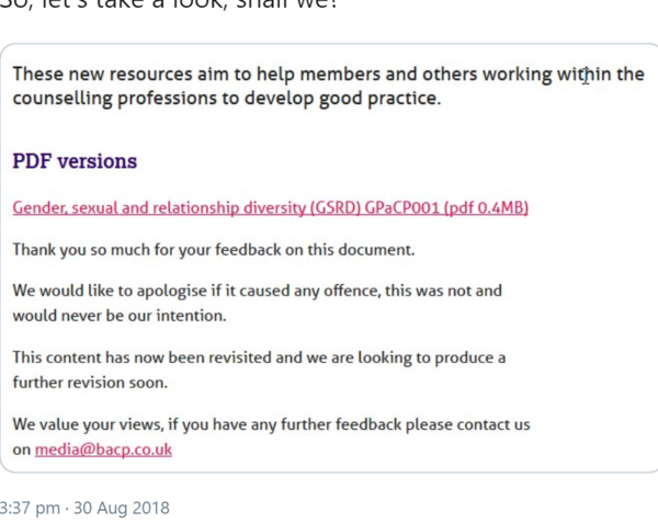 The British Association for Counselling and Psychotherapy have come up with. Definition of "woman"....