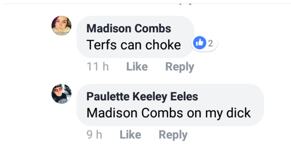 Collating evidence of threats against women, by TRAs.