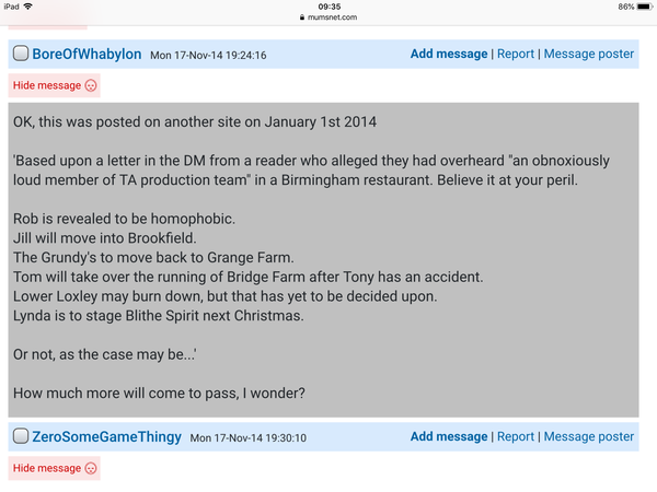 Spoiling The Archers one week at a time.  Thread 3