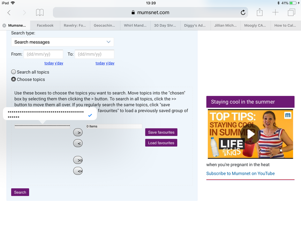 Advanced search on an iPad - choosing topics