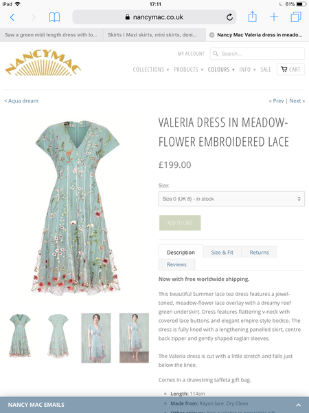 Saw a green midi length dress with loads of meadow flowers, i must find it please help!