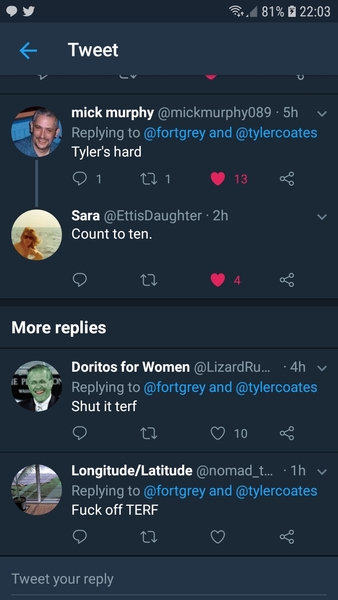 Collating evidence of threats against women, by TRAs.