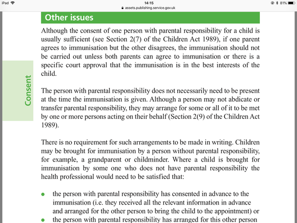 Can i (a dad) get my toddlers Vaccination jabs done without the mothers consent?