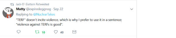 Collating evidence of threats against women, by TRAs.