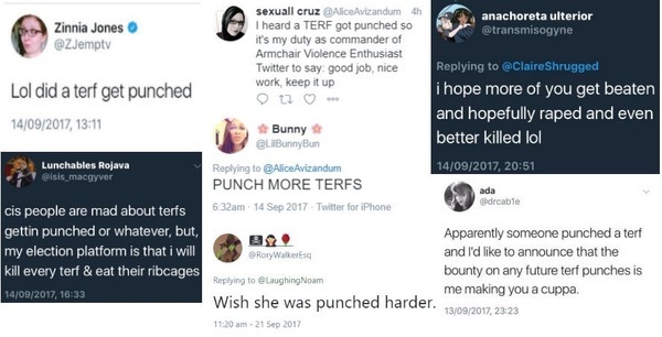 Collating evidence of threats against women, by TRAs.