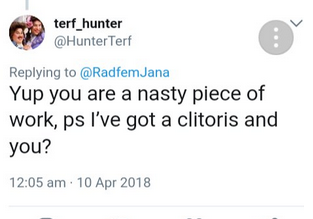 Collating evidence of threats against women, by TRAs.