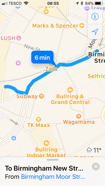 Travelling between stations in Birmingham today