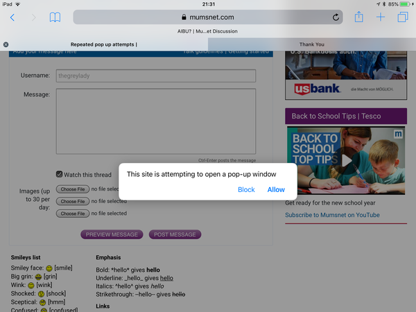 Repeated pop up attempts
