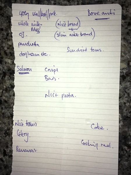 *KLAXON* I found a shopping list!!