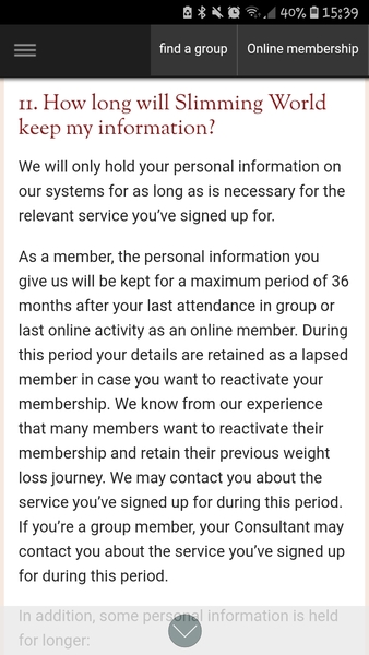 GDPR query... slimming world still has my contact details more than two years after I stopped attending?