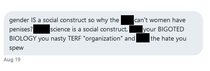 Collating evidence of threats against women, by TRAs.