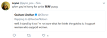 Collating evidence of threats against women, by TRAs.