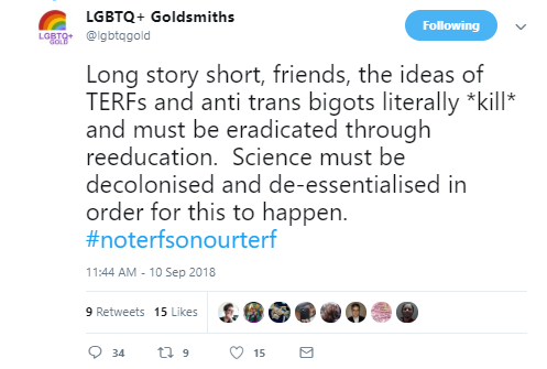 Goldsmiths LGBT society says feminists should be sent to a gulag.