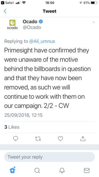 Ocado boycott after support of Primesight action