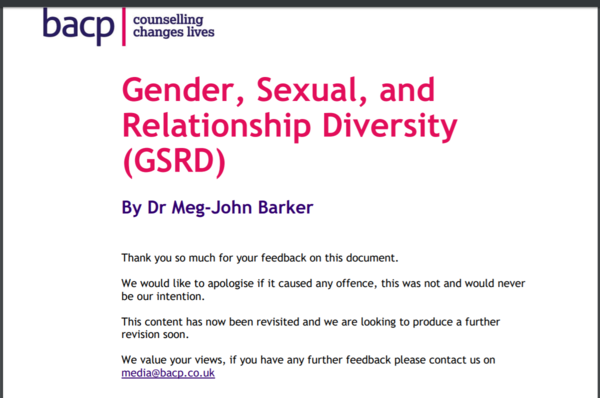 The British Association for Counselling and Psychotherapy have come up with. Definition of "woman"....