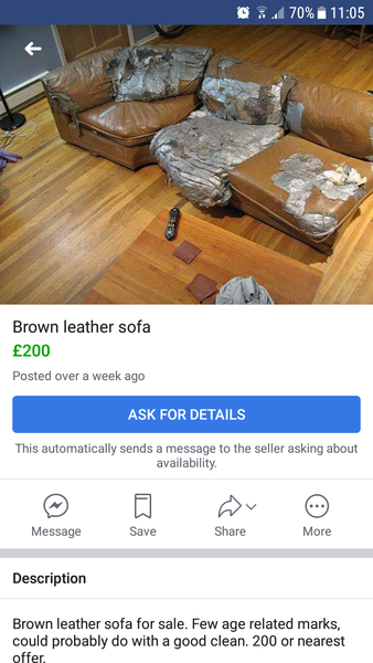 Sofa on Facebook selling page. Is it overpriced?