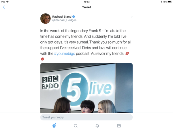 Rachael Bland has days to live...