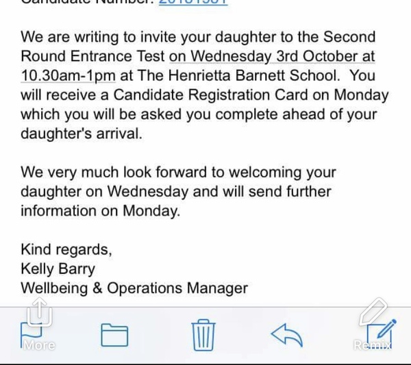 Henrietta Barnett Round 1 results
