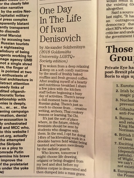 Goldsmiths LGBT society says feminists should be sent to a gulag.