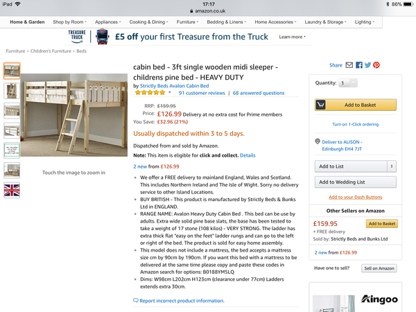 Advice about cabin bed with chest of drawers under - safety?