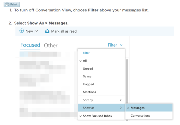 How can I turn off fuckingbastarding conversations in Office 365 webmail?