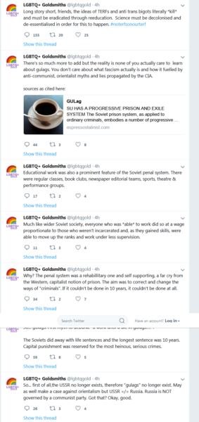 Goldsmiths LGBT society says feminists should be sent to a gulag.