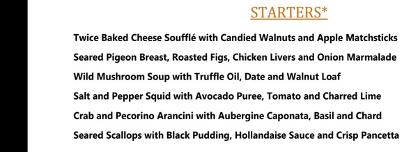 Restaurant menu help!