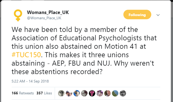 "After some very moving contributions, TUC unanimously supports gender self-declaration"