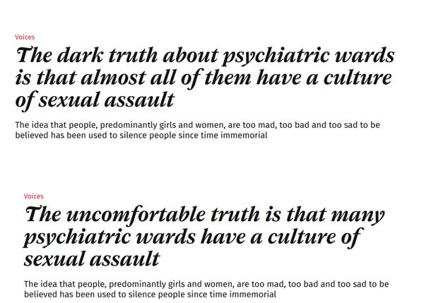 Indy: Culture of sexual assault on psychiatric wards