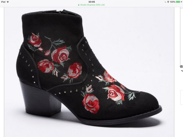 Black ankle boots with colourful embroidery?