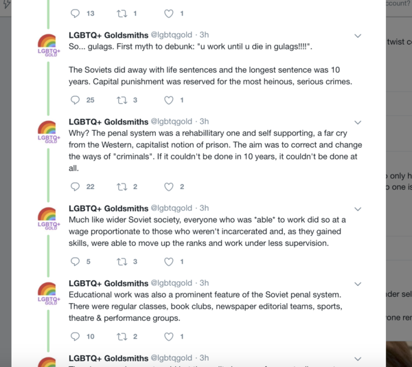 Goldsmiths LGBT society says feminists should be sent to a gulag.