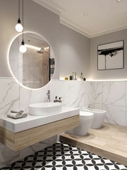 Black and white bathroom floor