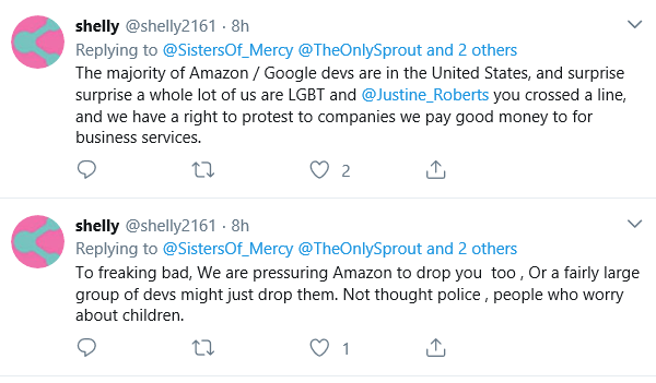 Amazon and Google employees hostile to Mumsnet?