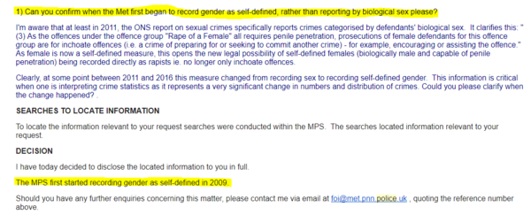 Recording crimes in the correct sex