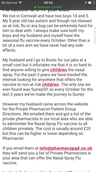 Does anyone know if you can pay private to have the kids nasal flu vaccine?