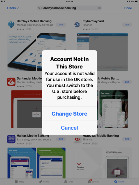 If my bank card details from my Apple account or with my US bank but I need the UK App Store?