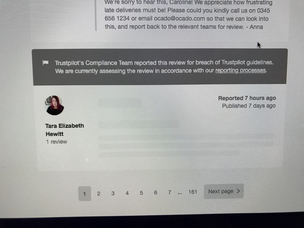 Trustpilot have removed all negative comments re Ocado
