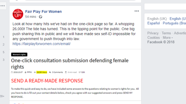 26,000 hits on the one click page from Fair play for Women!