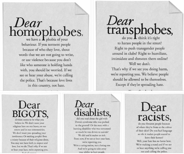 Scottish Govt/Police  ad in Metro 'Dear transphobes'