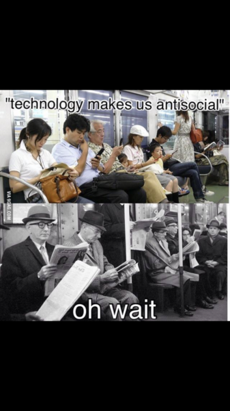 To ask what people did on trains before mobile devices?!