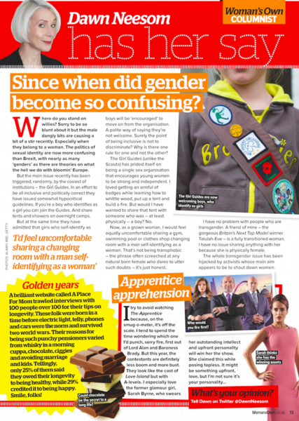 Womans Own columnist piece
