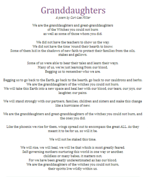 'We are the granddaughters of the witches you didn't burn..' by Carri Lee Miller