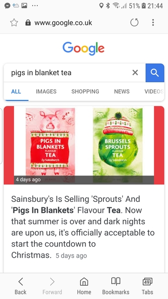 Pigs in blankets and Brussel sprout tea...